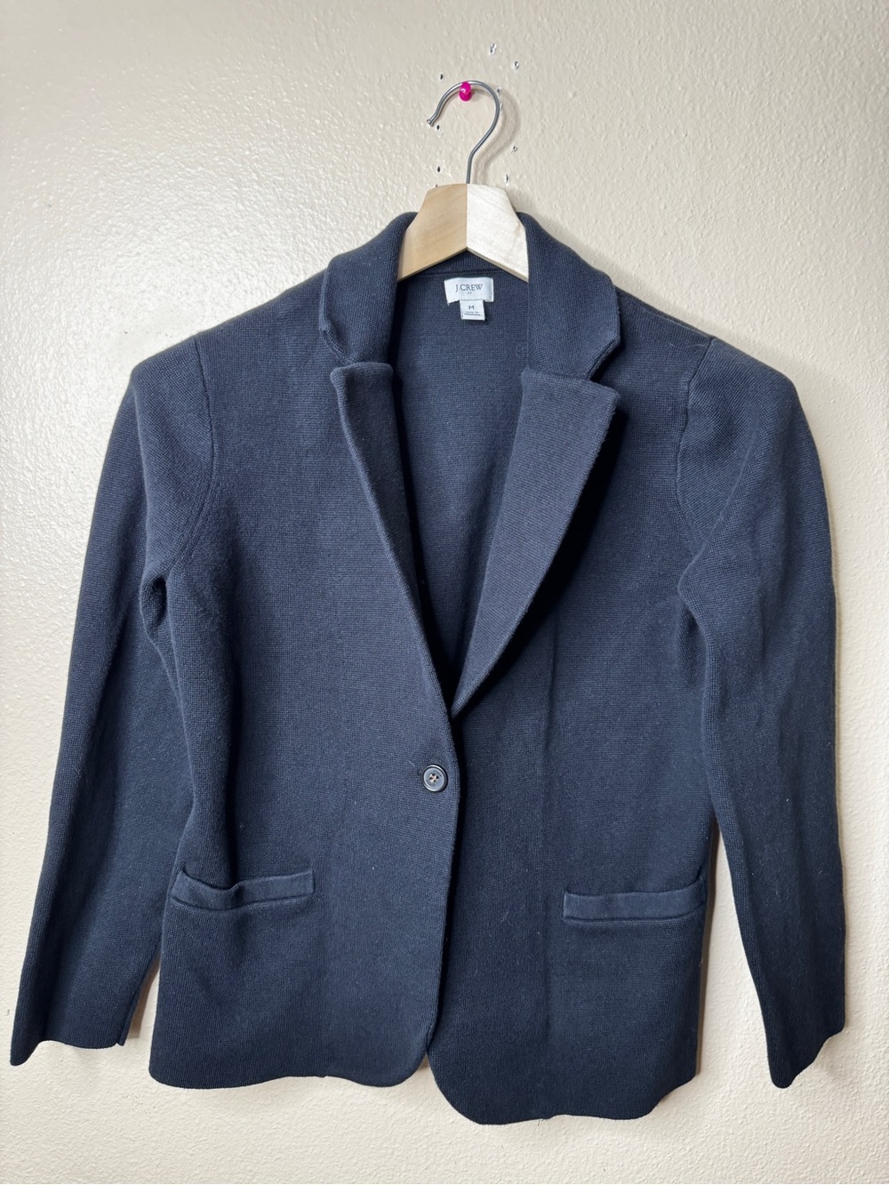 J.Crew Womens M Black Cotton Knit Sweater Blazer Single Button Jacket